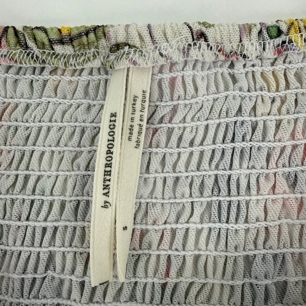 By Anthropologie‎ Aurelia Floral Smocked Mesh Puff Sleeve Top Multi-Color Small